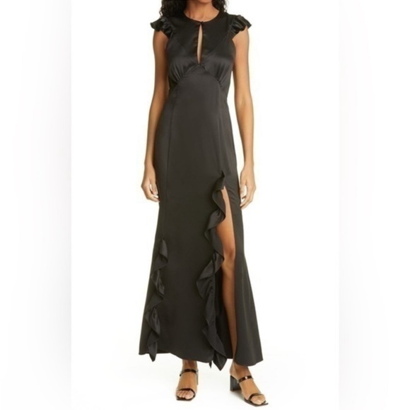 NWOT LES RÊVERIES Ruffle Trim Satin Gown - Picture 1 of 13